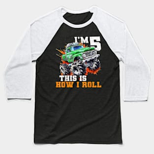 5 Year Old 5th Birthday Monster Truck Car Themed for Boy Baseball T-Shirt